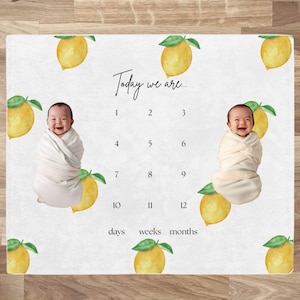Regalo personalizable para bebés gemelos, manta de hitos de limones, regalo personalizable para baby shower, manta personalizada para bebés, regalo para gemelos recién nacidos, guardería.