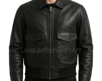 Men Black Real Cowhide Leather Jacket, Bomber Flight Jacket - Etsy