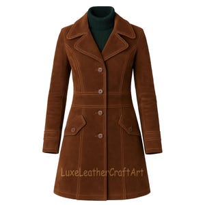 Handmade Brown Suede Leather Trench Coat For Women | Brown Trench Coat | Winter Long Coat | Lightweight Coat | Brown Duster Coat | Gifts