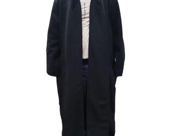 Trench in lana nera fatto a mano, cappotto lungo, cappotto lungo in lana nera, regali