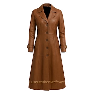 Men&#39;s Brown Real Leather Trench Long Coat Handmade, 100% Real Leather Coat, Steampunk Cosplay Coat, Long Trench Coat, Gifts For Him, Gifts