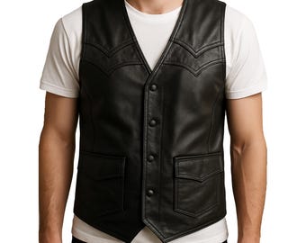 Handmade Black Leather Vest For Men | Real Leather Vest | Biker Vest Men | Cosplay Vest | Motorcycle Style Vest | Gifts For Him | Gifts