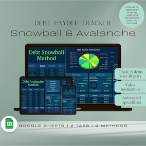 Seguimiento de pago de deudas / Inspirado en Dave Ramsey / Método de bola de nieve / Avalancha de deudas / Deuda de tarjetas de crédito / Herramienta financiera