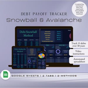 Plantilla de hoja de cálculo de seguimiento de deuda Método de avalancha de bola de nieve de deuda Tarjeta de crédito Préstamo estudiantil Pago de hipoteca Hojas de cálculo de Google sin deuda Modo oscuro