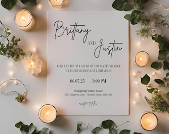 Minimalist Modern Wedding Invitation Template | Clean & Neutral Design | Fully Customizable Digital Download | For Brides and Grooms