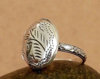 Silber LOCKET RING 925 Sterling Silber handgemachte oxidierte Sterling Silber Ring mit Miniatur Foto Medaillon Charmering für Frauen