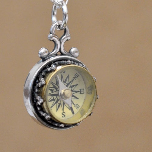 Engraved Working Compass Locket Necklace 925 Sterling Silver Etsy
