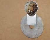vintage 925 sterling silver necklace with carved Chinese soapstone and jadeite pendant, large oversized repurposed necklace one of a kind