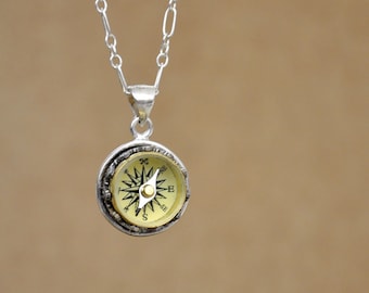 handmade 925 sterling silver simple Victorian style miniature working compass necklace, TRUE NORTH, gift for her, guidance