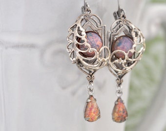 Door To The Secret Garden, antiqued silver earrings with vintage pink opal glass cabs
