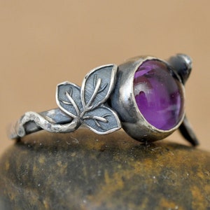 Silver amethyst ring butterfly leaf silver ring handmade 925 sterling silver solitary purple stone ring size 7 ring jewelry gift for women