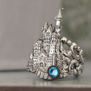 once upon a time castle ring in silver,  ONCE UPON a TIME, large cocktail ring, antiqued silver, aquamarine blue, princess ring,