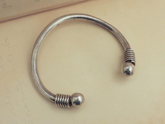Solid silver double ball cuff bangle bracelet vin… - image 5