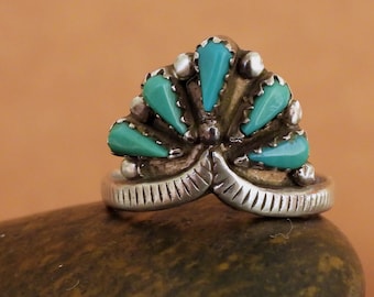 vintage Zuni needlepoint turquoise native American 925 sterling silver ring petite ring 925 sterling silver jewelry gift women