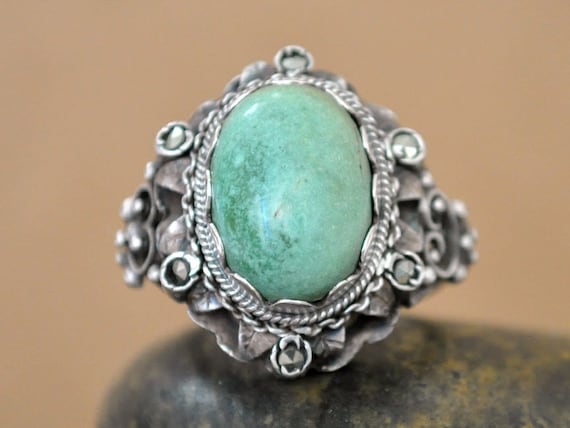 Antique silver turquoise ring Austro Hungarian si… - image 1