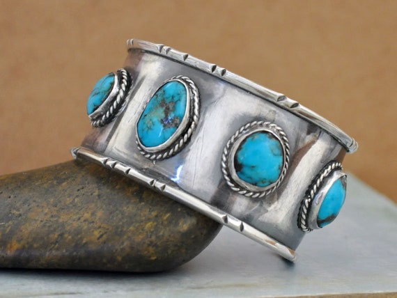 1970's Vintage Navajo Bezel Set Turquoise Cuff Bracelet - Etsy