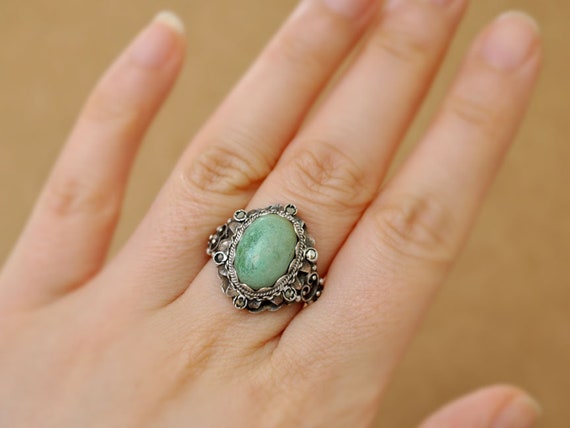 Antique silver turquoise ring Austro Hungarian si… - image 6