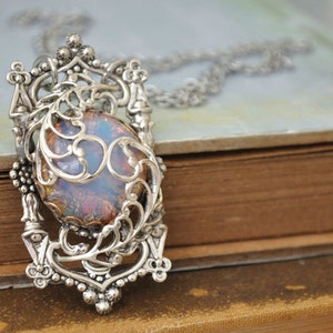 Door To The Secret Garden, antiqued silver pendant with vintage pink opal glass cab image 4