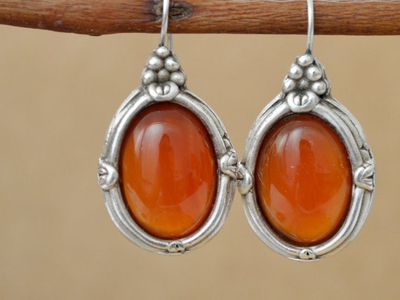 STERLING SILVER CARNELIAN JADE /& PEARL 3 SIDES FOB