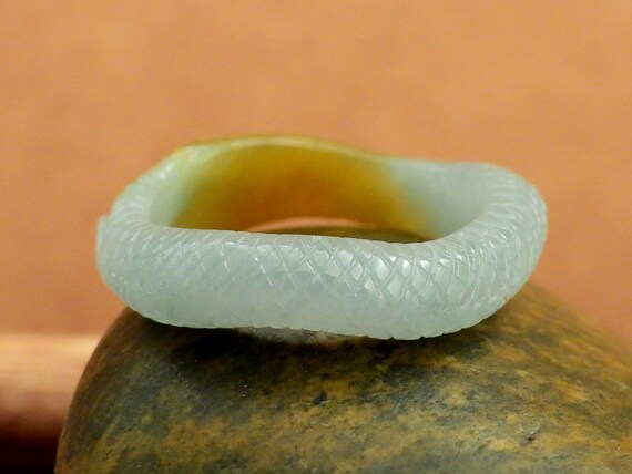vintage Serpent jadeite ring, hand carved type A … - image 6