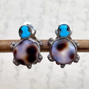 vintage Zuni Muschel Inlay Schildkröte Ohrringe 925 Sterling Silber Ohrclips Native American Muschel Ohrringe Schmuck Geschenk für Frauen