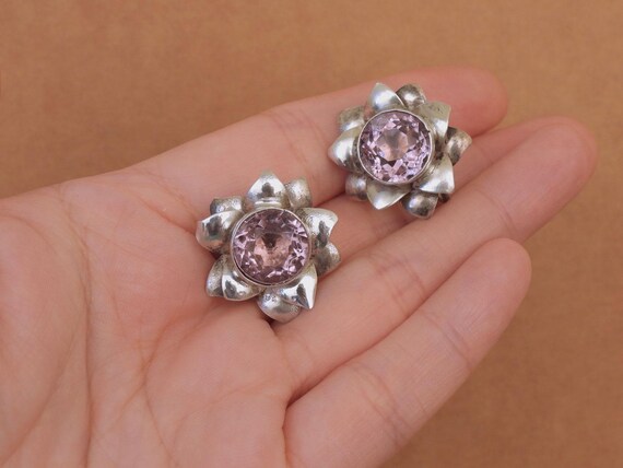 Statement Amethyst flower earrings 925 sterling s… - image 7