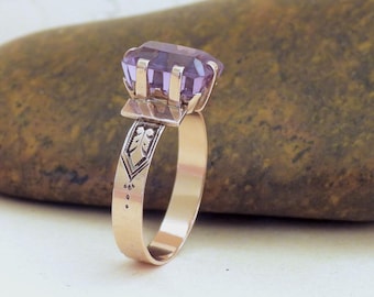 10k gold amethyst ring antique Victorian period emerald cut purple amethyst ring collectable vintage jewelry ring gift for women size 7