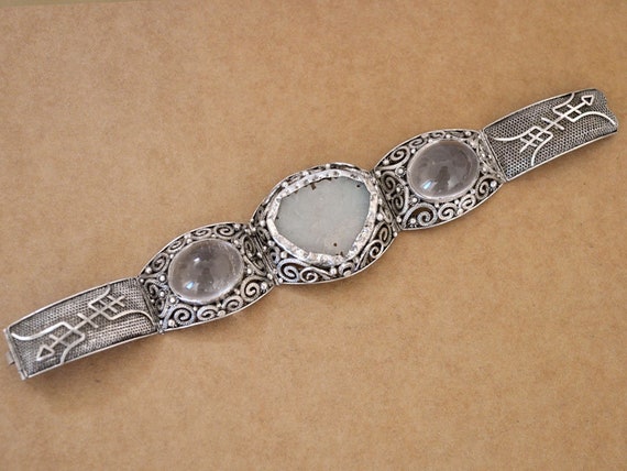 antique filigree jade cuff bracelet, Qing dynasty… - image 4
