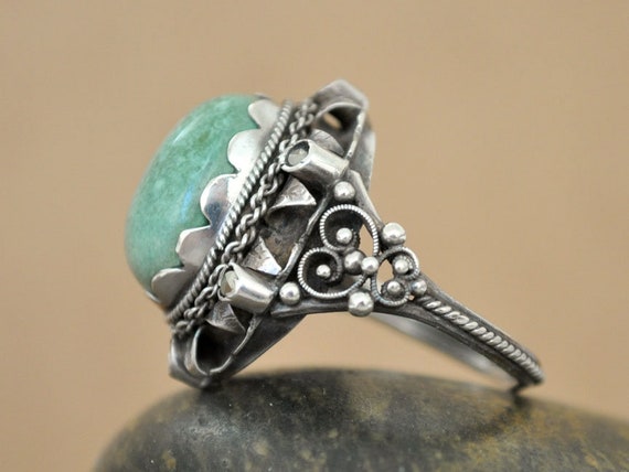 Antique silver turquoise ring Austro Hungarian si… - image 5