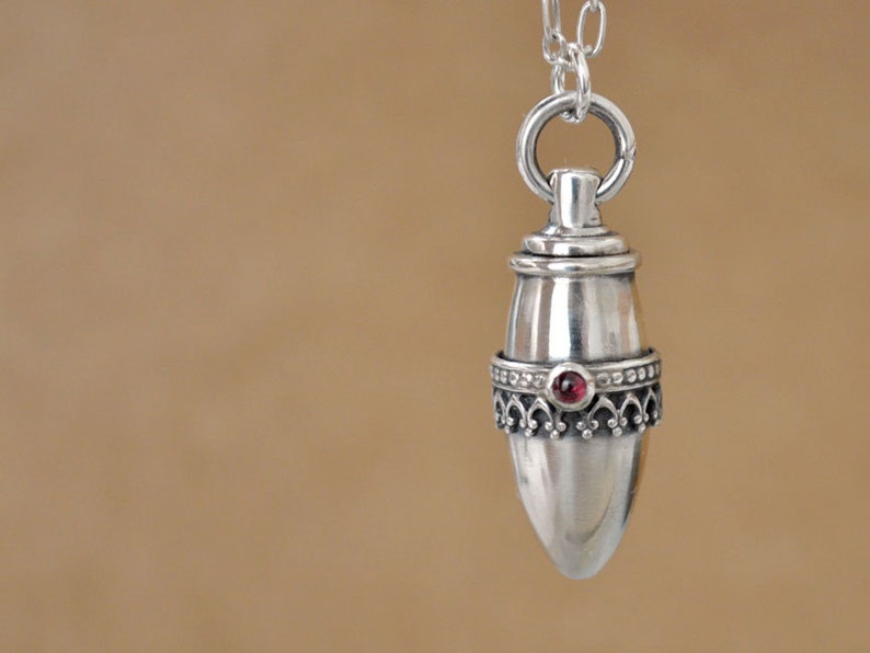 Sterling Silver Container Necklace Pill Box Tube Locket Red Etsy