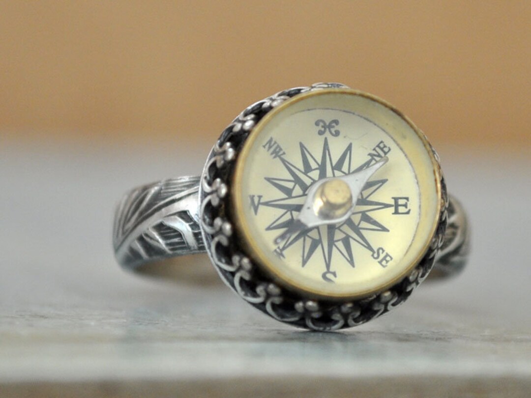 925 Silver Working Compass Ring Handmade Victorian Band Compass Jewelry ...