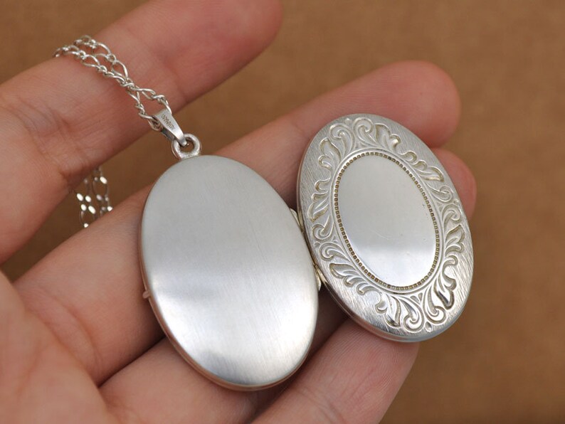 etched floral 925 sterling 2 photo frame locket Vintage find German 925 sterling silver oval locket