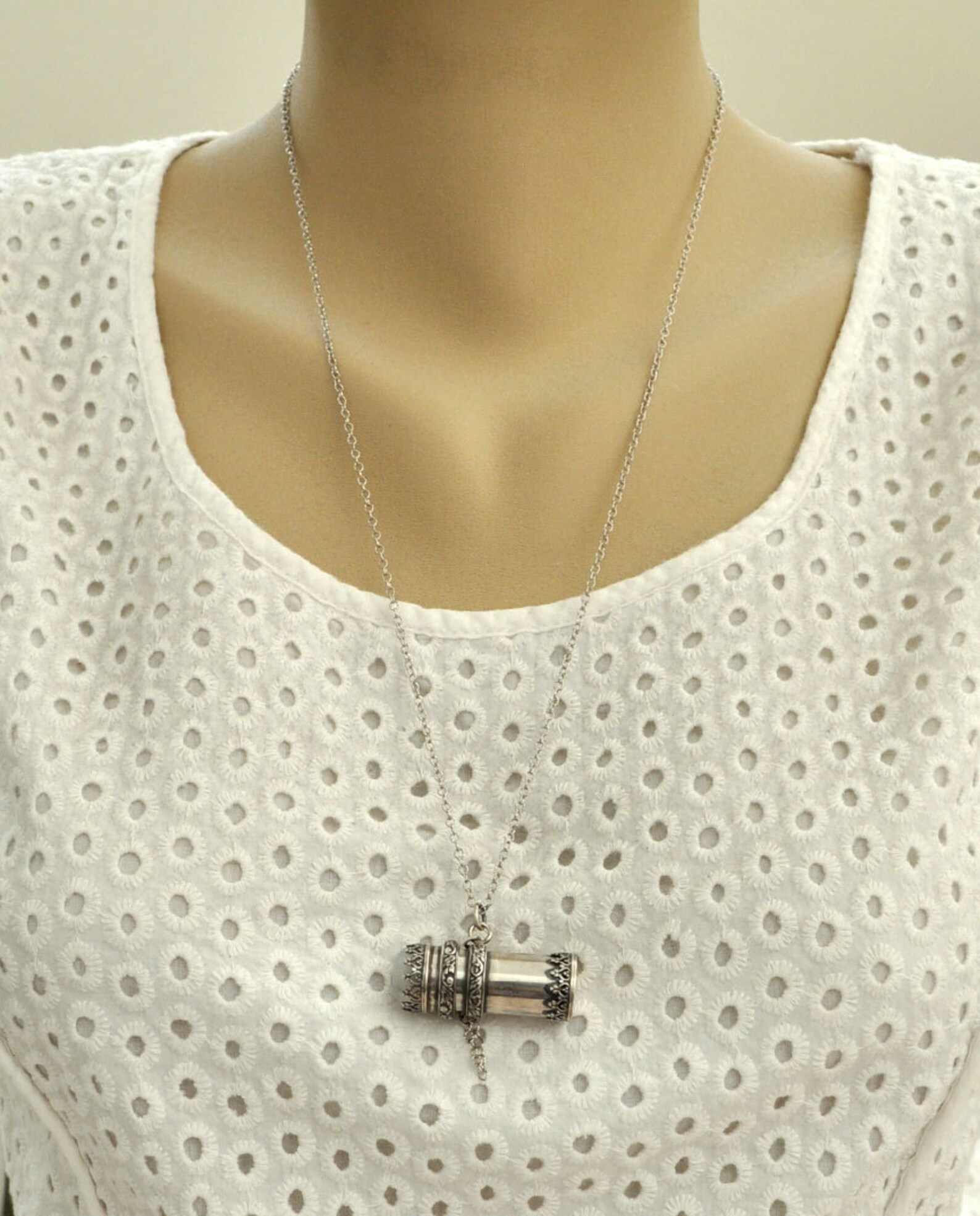 Sterling Silver Container Necklace Pill Box Tube Locket Etsy