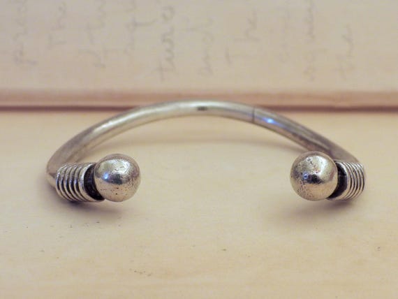 Solid silver double ball cuff bangle bracelet vin… - image 4