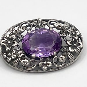 Victorian purple amethyst 925 sterling silver solitary stone brooch pin 925 sterling silver pin for women February birthstone jewelry gift
