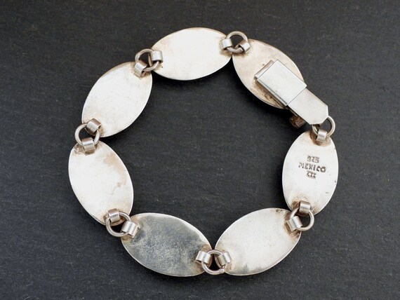 Vintage Mexico Silver Panel Bracelet Gemstone Inlay 925 Vintage Mexico Silver Panel Bracelet Gemstone Inlay 925