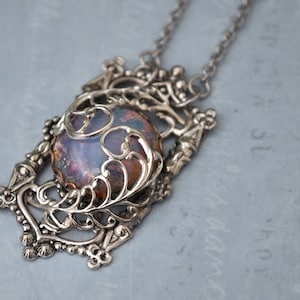 Door To The Secret Garden, antiqued silver pendant with vintage pink opal glass cab image 3