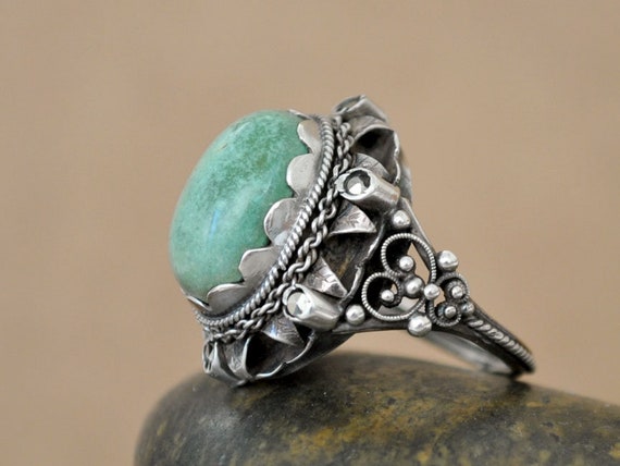 Antique silver turquoise ring Austro Hungarian si… - image 4