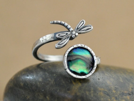 925-Sterling-Silver-Abalone-Shell-Dragonfly Ring Stunning design 7.5 or 55 