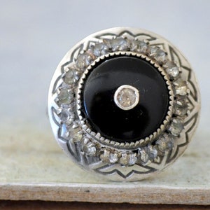 Silver Art Deco sterling silver black onyx and paste stone ring antique 1920s statement ring, size 5.5 ring collectable gift jewelry