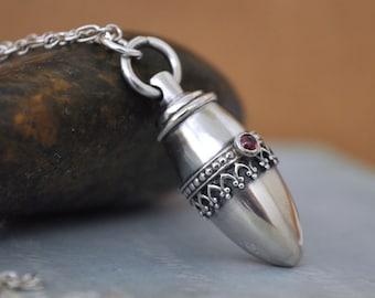 Message bottle pet urn silver locket snuff bottle necklace birthstone January garnet necklace Victorian vinaigrette jewelry for her