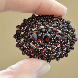 Silver Bohemian garnet pin antique 800 silver rose cut garnet brooch pin large statement collectable jewelry gift for mom January birthstone