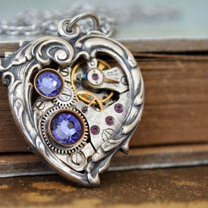 steampunk jewelry, Valentine Jewelry, In My HEART All the TIME, steampunk heart necklace, Victorian heart necklace with watch movement