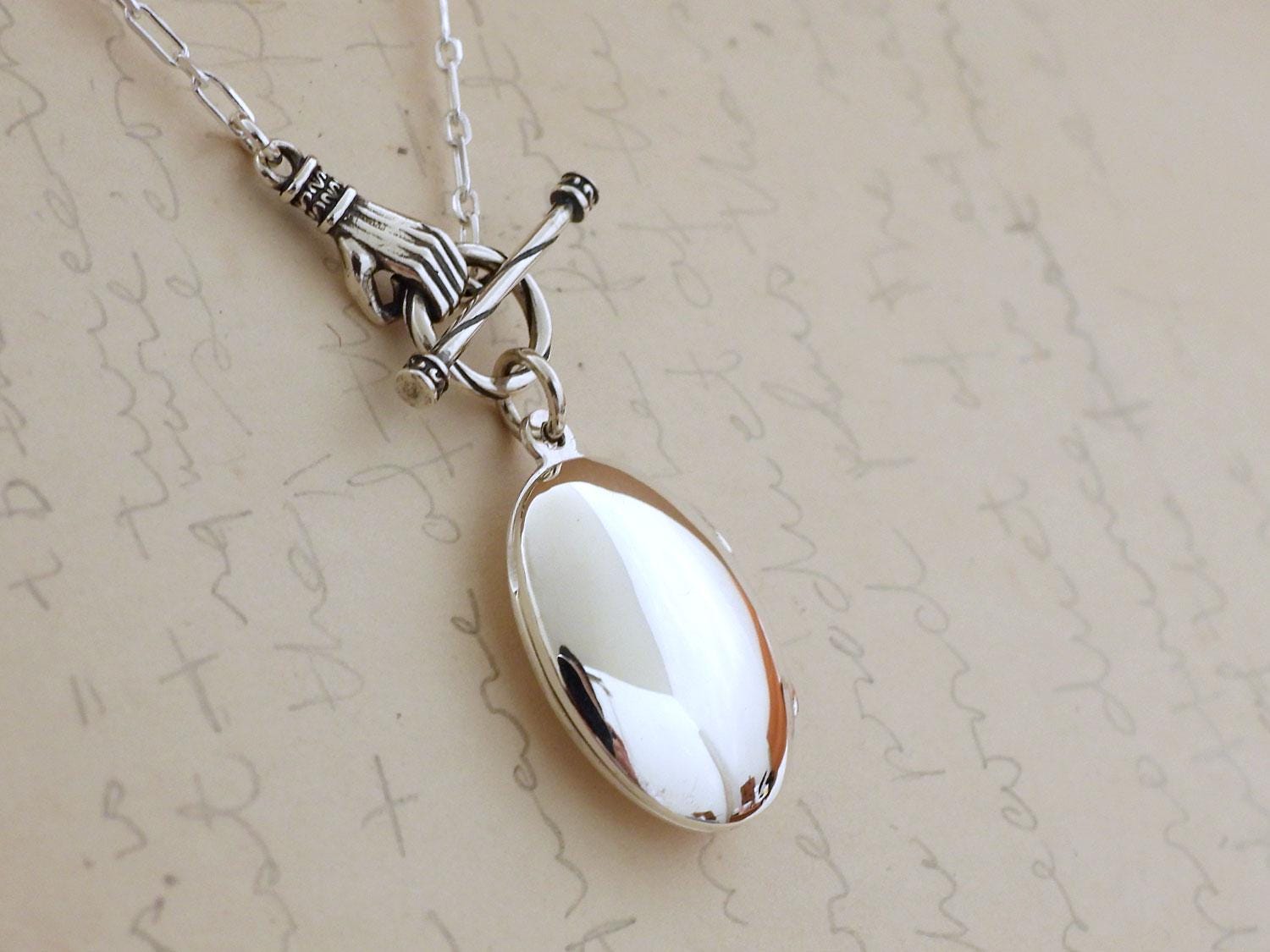 Silver Victorian Hand locket necklace 925 sterling silver petite photo locket necklace jewelry gift for women small photo charm locket