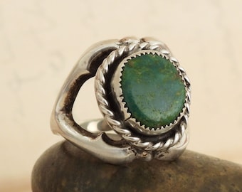 Old Pawn Navajo solid cast 925 sterling silver turquoise ring handmade native American large statement ring gift collectable jewelry ring 7