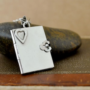 vintage silver photo locket Mexico 925 sterling silver hearted story book style photo locket pendant necklace jewelry gift for women