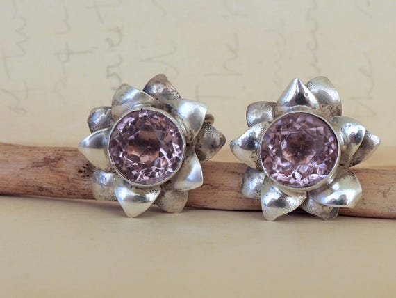 Statement Amethyst flower earrings 925 sterling s… - image 1