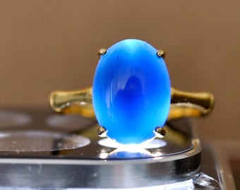 18K gold blue jewelry quality sugilite ring solitary ring U.S size 7.5 engagement ring blue gemstone gold bamboo ring anniversary gift women