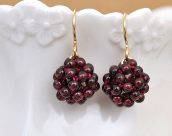 Red garnet earrings for her gold filled Victorian vintage jewelry wedding bridesmaid gift under 30 dangle earrings