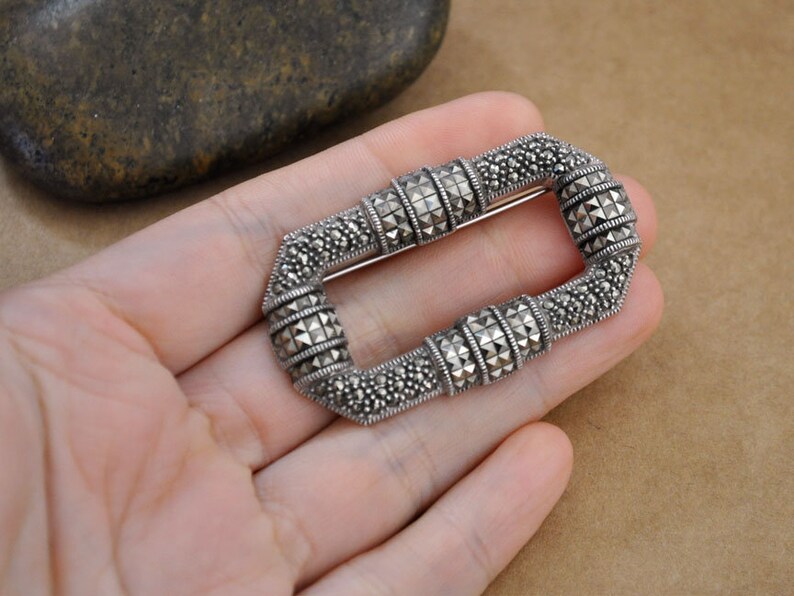 Art Deco style pin vintage 925 sterling silver Judith Jack Marcasites brooch pin antique sterling designer pin